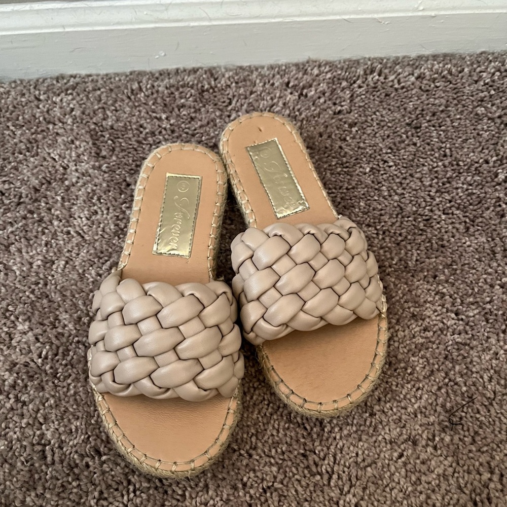 Beige Braided Slide Sandals